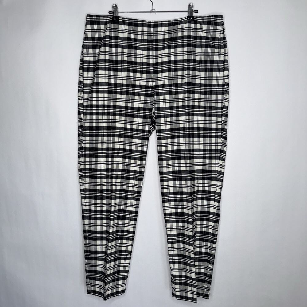 Talbots Women’s Tartan Plaid Ankle Pants Black White Size 12